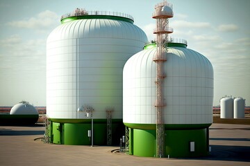 Wall Mural - Large white tanks for storage of petroleum products and gasoline in Petrochemical industry, created with generative ai