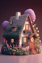 Cute House Decorated With Flowers Made By Generative Ai Technology