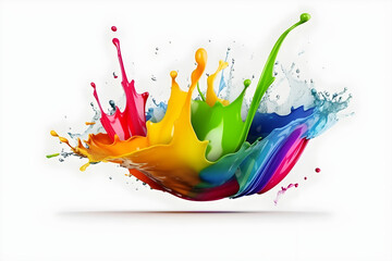 Fabulous splash colorful paint on white background. Generative AI