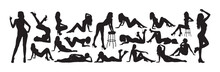 Sexy Erotic Woman Different Poses Silhouette Vector Set.