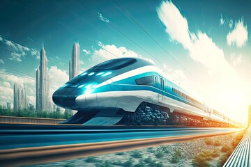 Wall Mural - Technology of future high-speed train delivering people to station, created with generative ai