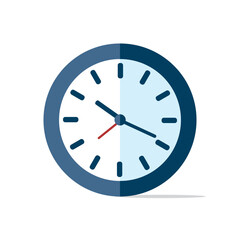 Wall Mural - Flat blue clock icon on white background. Vector illustration