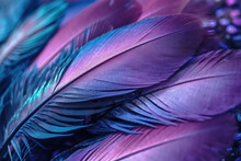 Macro Photograph Of Some Blue And Purple Feathers. Generative AI