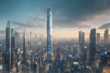  city skyline at dusk bird eye view Generative AI