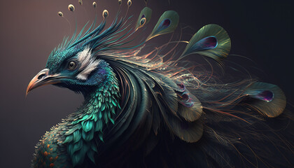 Naklejka na meble Peacock abstract wallpaper. Soft background with cute peafowl  bird in Pastel colors generative ai