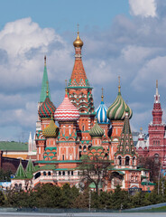 Wall Mural - MOSCOW - JULE 27: The Saint Basil's Resurrection Cathedral tops on the Moscow on Jule 27, 2022 in Moscow, Russia