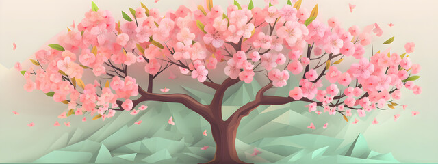 Wall Mural - Pink flowers spring blooming Japanese sakura tree