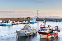 A Beautiful Summer Morning At Newhaven Harbour On The Firth Of Forth Near Edinburgh In Scotland.