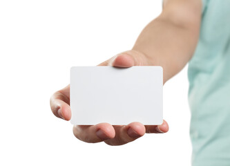 Wall Mural - Hand holding a blank card or a ticket/flyer, cut out