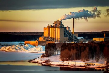 Wall Mural - Industrial plant for production of paper pulp and paper industry, created with generative ai