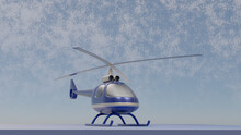 Blue Helicopter Isolated On The Realistic Sky Background 3d Render . 3d Illustration