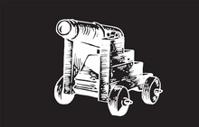 Graphical Gun, A Type Of Artillery Piece Isolated On Black Background, Vector Element Of Military Weapon