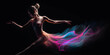 © artem - Young beautiful woman emotionally dancing contemporary, modern ballet dance. Shot in a dark studio with blue lights. Generative AI