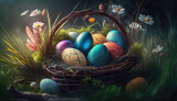 Fototapeta Desenie - Easter eggs in basket 