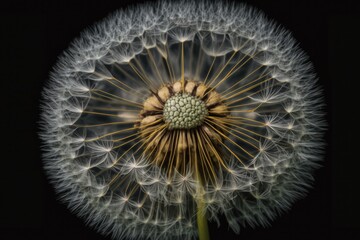 Canvas Print - close-up of dandelion seed head, with seeds ready to spread, created with generative ai