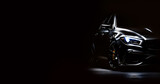 Fototapeta Miasta - Black generic unbranded luxury sport car on a black background, banner, illustration ai generative