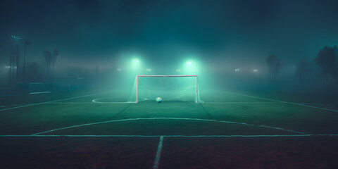 Wall Mural - Textured grass soccer game field with neon fog