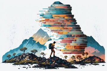 Sticker - data mining engineer, poring over mountain of data to find hidden gems, created with generative ai