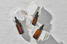 A Set Of Amber Bottles For Essential Oils And Cosmetics.