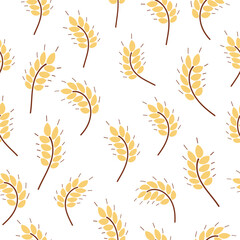 Wall Mural - Seamless pattern with wheat ears. Rye, barley, cereal print. Hand drawn grain signs. Simple yellow bread, beer symbols. Vector illustration for wrapping, fabric, packaging