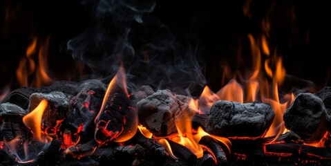 Background of charcoal for barbecue with flames