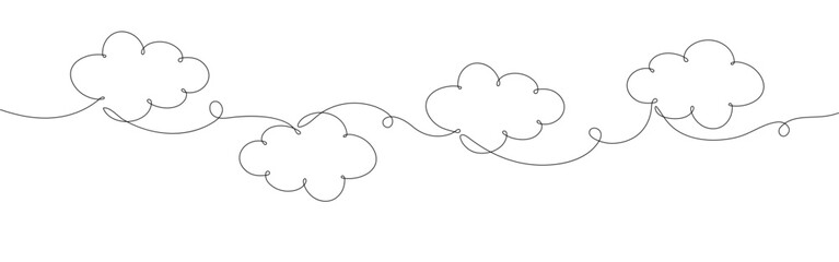 Wall Mural - continuous line drawing. clouds. black isolated on white background. hand drawn vector illustration.