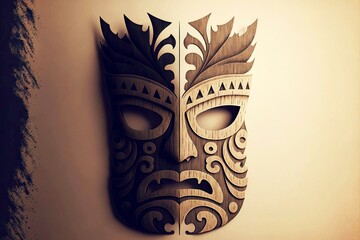 Wall Mural - Traditional culture and symbols of African peoples wooden tiki mask, created with generative ai