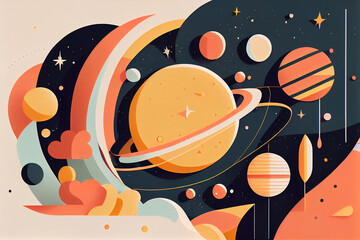 Wall Mural - Solar system. Colorful planets, galaxy and universe. Space cartoon