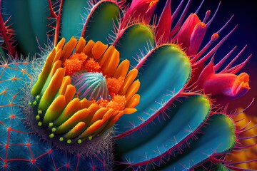 Poster - close-up of cactus flower and its vibrant colors, created with generative ai