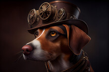 Steampunk Dog. Abstract Surreal Illustration. Digital Designer Art. Cyberpunk Painting