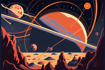 Solar system. Colorful planets, galaxy and universe. Space cartoon