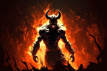 Wall Mural - devil, burning in hellfire, with flames reaching for the sky, created with generative ai