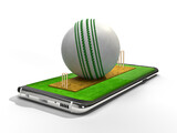 Fototapeta Sport - Cricket ball with mobile concept isolated background. 3d rendering illustration.