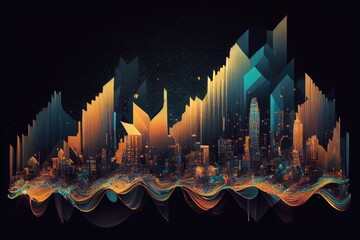 Wall Mural - wavy distortions that glitch across a digital cityscape at night., created with generative ai