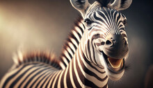 Closeup Image Of Zebra Face Looking At The Camera. Photo Taken With Natural Light