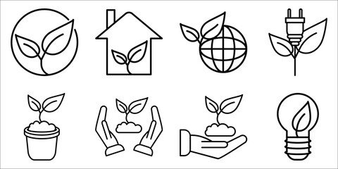 Eco friendly related thin line icon set. Linear ecology icons. Environmental sustainability simple symbol. vector illustration on white background. eco friendly icon for graphic and web design.