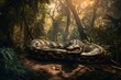 Green Anaconda basking in the sun in the Amazon Rainforest | Animal illustrations/backgrounds/wallpapers/portraits |