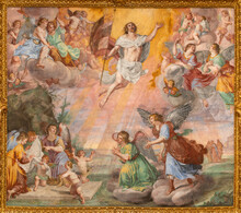 GENOVA, ITALY - MARCH 6, 2023: The Fresco Of Resurrection In The Church Basilica Della Santissima Annunziata Del Vastato By Giovanni Battista Carlone (1603 – 1684).