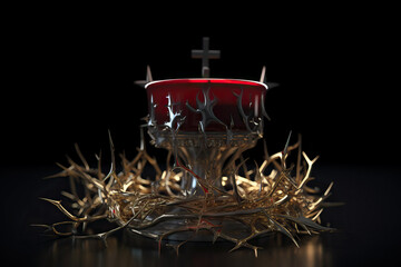 Wall Mural - Holy Chalice and Crown of thorns. Easter Communion, Passion and holy week concept. Generative ai