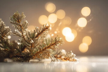  Closed up of Christmas tree and bokeh background. Celebration Christmas Day background. Generative ai.