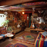 Fototapeta Paryż - Hippie Room Interior Design, AI