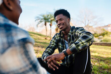 Black Friends Talking In A Park