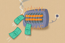 Electric Fire With Dollar Bills Illustration