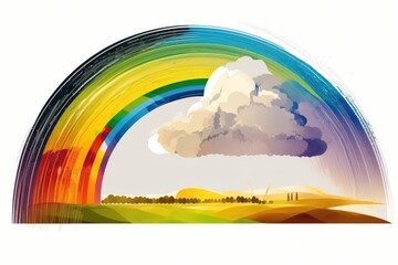 Wall Mural - A Rainbow With A Cloud And A Rainbow In The Background With A White Background Countryside Wheat Fields At Sunset With Dramatic Clouds Color Field Painting Cloud Computing Generative AI 