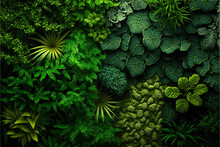 Wall Is Full Of Green Vegetation. Generative Illustration