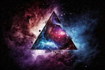 colorful space with triangle symbol. fantasy galaxy generative ai background