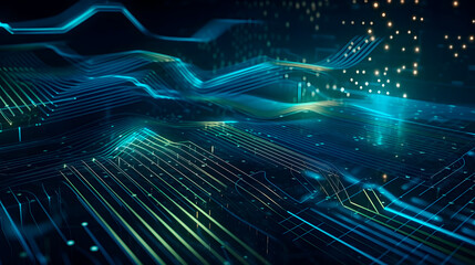 Wall Mural - Futuristic technology wallpaper with digital waves and circuit board patterns