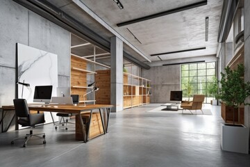 Poster - Modern office interior in loft industrial style. AI generated, human enhanced