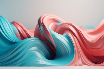 Twisted Waves of Turquoise Blue and Salmon Pink: A Smooth Modern Minimalist 3D Render in Unreal Engine 5 with Studio Lighting and Zoomed Shoot, Generative ai