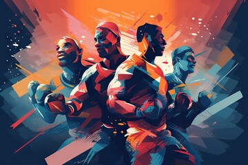 A Group Of Men Running In A Race With A Bright Background Boxing Gym Sports Photography Motion Graphics Generative AI 